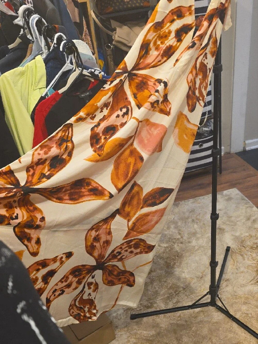 Free People Cream Halter Dress with Brown and Orange Floral Print - Picture 3 of 8